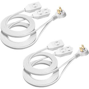 DEWENWILS 12 Feet Twin Extension Cord Indoor, Flat Extension Cord Split Double Extension Cord Appliance Outlet Power Cable, 6 Polarized Outlets with Safety Cover, ETL Listed, 2 Pack
