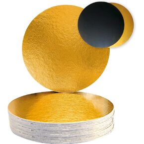 8 inch Round, 2-sides Gold/Black Rectangle Solid Food-Graded Sturdy Cake Boards, 2mm Thick (25-Pack)