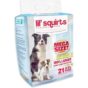 Ruffin' It Lil' Squirts XX-Large Mega Training Puppy Pads for Larger Dogs & Multi Dog Homes, Pad Size 3' x 3', 21 Padsper Package, Assorted (82003)