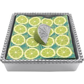 GREEN LIME WEDGE BEADED NAPKIN BOX SET | SILVER | BRILLANTE | GIFTS | NAPKIN BOX & WEIGHT SET | RECYCLED SANDCAST ALUMINUM | HANDMADE IN MEXICO