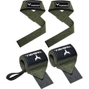 Weight Lifting Straps and Wrist Wraps Bundle – Heavy Duty Weight Lifting Straps & Wrist Wraps for Gym, Powerlifting, and Weightlifting Support, Ideal for Men and Women with Wrist Support for Deadlifts, Bench Press, and Pull Ups (Green)