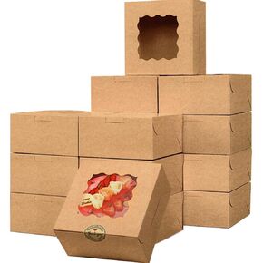 KINREE 30 PCS White Bakery Boxes with Window, 6x6x3 Inches Treat Boxes for Desserts, Pastry,Strawberries, Chocolate Muffins, Donuts and Cookies