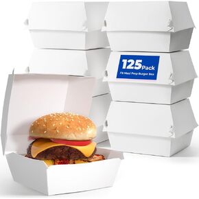 125 Pcs 4.5 x 3.5 Inch Burger Take Out Box, Disposable Clamshell Food Containers with Lids, To Go Paper Hamburger Boxes, Clamshell Take Out Container with Tab-Lock for Food Packing, Charcuterie, Party
