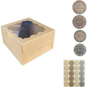 10Pcs (8x8x5 in) Mini Cake Boxes+1 stickers with Display Window for Gift Giving, Bakesale, Cupcakes, Dessert, Cookies, Pie, Macaroons, Donuts, Pastry, Kraft Paper Material (10Pcs White)