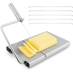 Stainless Steel Cheese Slicer Cutter Multipurpose Cheese Slicer Food Cutter with 6 Replacement-wires Cheese Cutter Board with Accurate Size Scale Cheese Cutter(COLOR:silver)