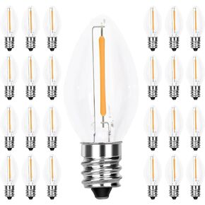 C7 Christmas Replacement Bulbs, Ceramic White LED Night Light for Window Candles & Chandeliers Replacement Bulb, Low Watt Candelabra Light Bulbs, 0.6W Equivalent 7W Incandescent Bulb, 25 Pack
