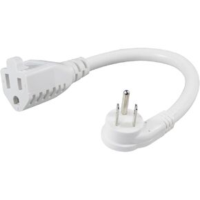 [2 Pack] Flat Wall Plug Short Power Extension Cord - 6inch Mini White Low Profile Flat Head Small Appliance Power Supply AC Cord, 1625W 16AWG Household 3 Prong Indoor Grounded Short Extension Cord