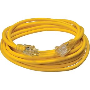 Southwire Heavy Duty Extension Cord, 25Ft, 12 Gauge, 3 Conductor, High Visibility Outdoor Cord, Lighted End, SJTW, Yellow, 25878802