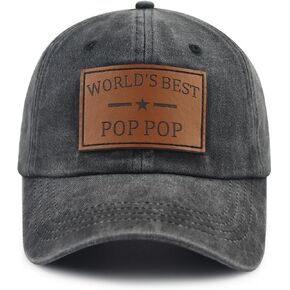 World's Best Poppop Hat for Men, Funny Adjustable Cotton Leather Patch Grandpa Baseball Cap