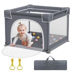 Foldable Baby Playpen with Mat, Extra Large Playpen for Babies and Toddlers with Gate, Folding Kids Play Pen, Portable Baby Play Yard, Indoor & Outdoor Baby Fence Play Area 71"x59"