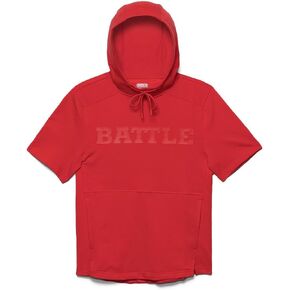 Battle Sports Short Sleeve Hoodie, Breathable Cotton with Stretch, High Neck, Pouch, Side Slits
