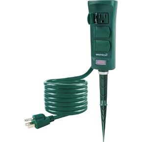 Outdoor Power Strip with Weatherproof Cover, 6 FT Extension Cord and 6-Outlet Yard Power Stake with ON/Off Switch, ETL Certified, Green