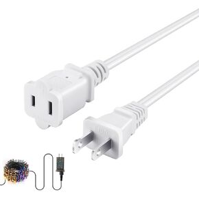 2 Prong Extension Power Cord 10ft, Extension Cords for Christmas Tree Lights,1250W,US Male/Female Power Cable for NEMA 5-15P to NEMA 5-15R