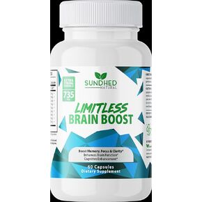 Sundhed Natural Limitless Brain Boost (60 caps) - Memory, Focus, Mental Clarity - Nootropics Scientific Formula for Enhance Performance, Super Ginkgo Biloba, St John Wort Extract, DMAE