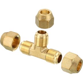 PATIKIL 1/2" x 1/2" x 1/2" Brass Pipe Fitting, Flare Tee Tube Fitting Pipe Adapter Connector with Nut for Air Conditioner Refrigeration Plumbing