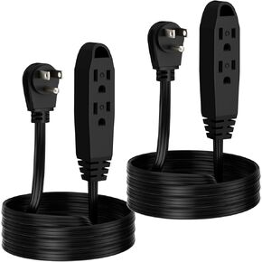 K KASONIC - 3 Feet 3 Outlet Extension Cord 2 Pack - Triple Wire Grounded Multi Outlet, UL Listed 16/3 SPT-3, 13 Amp - 125V - 1625 Watts, Black