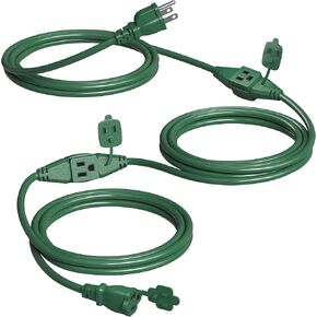 Suraielec 25 FT Outdoor Extension Cord with Multiple Outlets, 3 Outlet Multi Plug Power Cord, 16/3 Gauge SJTW, Weatherproof for Landscape, Christmas Tree Lights, Halloween, Holiday Decorations, Green