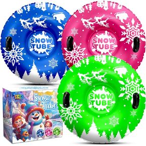 ZIZZ Snow Tubes for Kids Adult - 3 Packs Heavy Duty Inflatable Snow Sleds for Toddler Kids Adult Sledding Toys Outdoor Sport Activities Gift for Boys Girls Christmas Winter Toys Suppiles