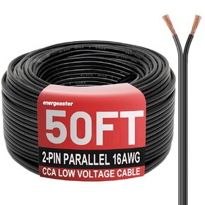 16 Gauge Wire 100FT, 2 Conductors Electrical Wire Black Cable, Low Voltage 16 AWG Copper Clad Aluminum Extension Cord for Speaker Wire, LED Wire, Automotive Wire 12V/24V DC