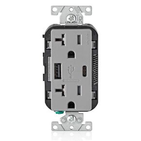 Leviton T5833-W Type A & Type-C USB In-Wall Charger with 20A Tamper-Resistant Outlet, USB Charger for Smartphones and Tablets. Not for Laptops, White