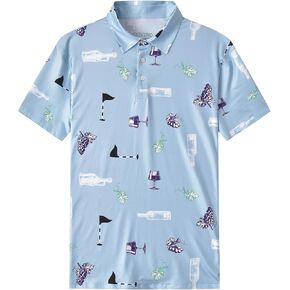 Mens Cool Crazy Funny Printed Golf Polo Shirts Summer Stretchy Dry Fit Short Sleeve Performance Shirts
