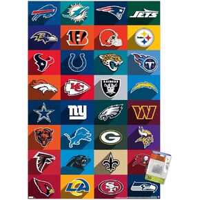 Trends International NFL League - Logos 24 Wall Poster with Push Pins, 22.37" x 34.00", Poster & Push Pin Bundle
