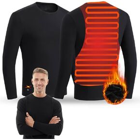 2 Pcs X-Large Heated Thermal Tops for Men Women Electric Heated Shirt Long Sleeves Underwear Fleece Lined for Winter Black