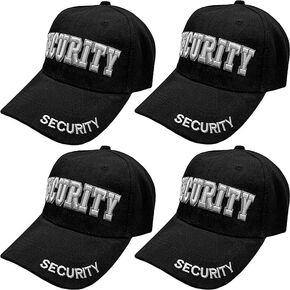 4 Pack Security Hat Baseball Ball Cap Black Embroidered Adjustable 100% Cotton