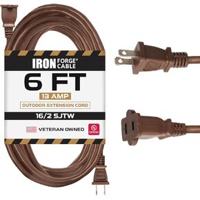 Iron Forge Cable Weatherproof Outdoor Extension Cord 10 ft, 13 Amp Green Extension Cord with 2 Prong Polarized Plug, SJTW 16 AWG Power Cord for Outdoor & Indoor Decorations - US Veteran Owned