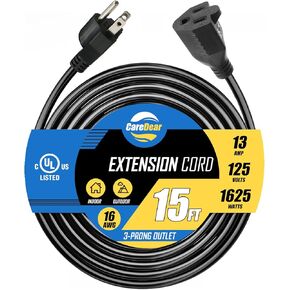 Heavy Duty Extension Cord (UL Listed) 2 Prong 25FT Outdoor Waterproof SJTW13A 1625W 125V 16AWG Weather Resistant, Flame Retardant, Flexible 2 Prong Extension Cord Black