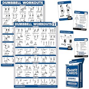 Palace Learning 3 Pack: Dumbbell Workout Exercise Posters Volume 1 & 2 + Dumbbell Exercise Playing Card Set