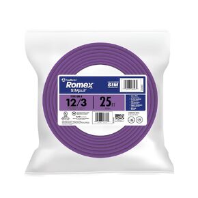 Southwire Romex SIMpull Residential Wire, 12 Gauge, 3 Conductor, 25 Ft, W/G NM-B Cable, Purple, 63947821