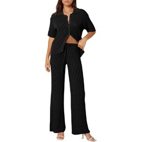 Tankaneo Womens Summer 2 Piece Swimsuit Cover up Crochet Knit Cardigan Tops Long Pants Bathing Suit Beach Outfit