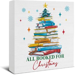 ديكور شجرة عيد الميلاد كتاب، هدايا عيد الميلاد لمحبي الكتب، زينة عيد الميلاد في الأماكن المغلقة، عيد الميلاد الشتاء المنزل علامة خشبية ديكور المنزل ريفي 5 × 5 بوصة in Kuwait