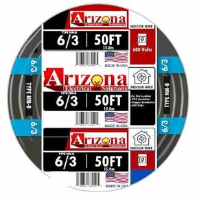 ARIZONA ELECTRICAL SOLUTIONS 50 FEET 6/3 Type NM-B Copper. #6 AWG, 3 Conductor with Ground. Insulated Jacket Black