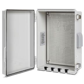 Electrical Junction Box, Ventilated Design, Cable Grommets, Indoor/Outdoor Use with Mounting Panel & Hinged Cover. Waterproof IP 65. (Grey Cover, 13.8"x9.7"x5.9")