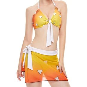 Agatsuma Zenitsu Tomioka Giyuu Kochou Shinobu Tanjirou Nezuko Bikini Beach Summer 4 Piece Swimsuit for Women Girls