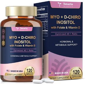 Inositol Supplement for Women with Vitamin D3, Folate, 40:1 Ratio Myo-Inositol 3000mg & D-Chiro Inositol 75mg Complex, (Vitamin B8) Inositol Capsules, 120 Capsules, 40 Servings
