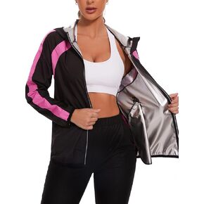 NINGMI Women Sauna Jackets Sweat Suit Long Sleeve Zipper with Hood Sauna Shirt Body Shaper Top Workout Gym Exercise