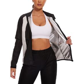 NINGMI Women Sauna Jackets Sweat Suit Long Sleeve Zipper with Hood Sauna Shirt Body Shaper Top Workout Gym Exercise