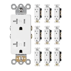 DEWENWILS 10 Pack Modern Wall Outlet, Decorator Receptacle Outlet, Standard Plugs Outlet, 20Amp/125V/2500W, Tamper Resistant (TR) Electrical Outlet, Self-Grounding, 2-Pole, 3-Wire, UL Listed, White