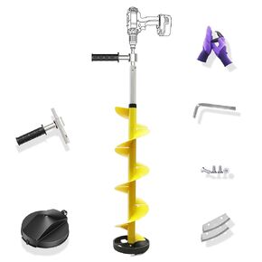 Longrun 8 Inch Ice Auger, 35.95 Inch Extended Reach for Drilling Deep Ice Fishing Holes, Auger Drill Bit for Ice Post Hole Digger w/Interchangeable Sharp Blade & Cover, Ice Auger Adapter with Handle