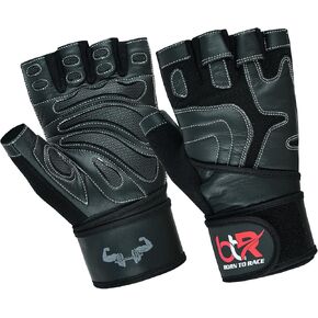 Premium Cowhide Leather Weight Lifting Gloves - Fingerless, Padded, Long Wrist Support, Gym Workout, Powerlifting, Bodybuilding, Fitness, Unisex Design for Men & Women