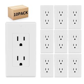10 Pack - POWAWINI Standard Electrical Outlet 15 Amp, 2 Pole 3 Wire, Non-Tamper Resistant, NEMA 5-15R, Self-Grounding Residential Grade, UL Listed, White Decorator Receptacle with Wall Plate and Screw
