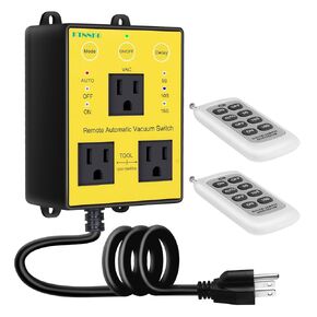 120V Remote Automatic Vacuum Switch with Extra Tools Outlet, Wireless Dust Collector Auto Starter, Autoswitch Delay Vacuum On Off Switch(0.5S Delay On and 5s/10s/15s Delay Off)