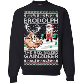 wild custom apparel Brodolph Santa Working Out Gym the Red Nosed Gainzdeer Ugly Christmas Sweater Crewneck Sweatshirt