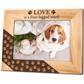5"X7" Photo Wooden Frame - Lover Is A For-Legged Word - Dog Theme Wood Picture Frame, Rustic Paw Prints Wood Frame Gifts For Pet Owner, Farmhouse Home & Office Tabletop Display (Horizontal)- A10