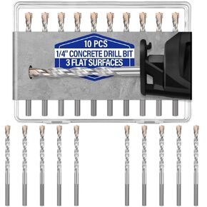 Tondiamo 10 Pcs 1/4 Inch Concrete Drill Bit Masonry Drill Bit Set 4 Inches Carbide Drill Bits Cement Drill Bits for Concrete, Tile, Brick, Cement, Glass, Plastic