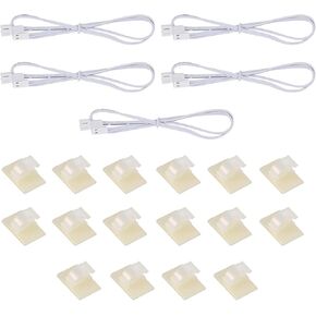 Litever 20 Inches Extension Cable 22 awg White PVC, L822 Connectors. Male to Female Jumper Cord. For Litever Under Cabinet Light LL-030, LL-027, LL-024, LL-013 Series. 16 Cable Tiers Included (5-Pack)