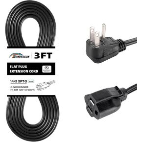 Flat Plug Extension Cord, UL Listed, Indoor Extension Cord 16 Gauge 12FT White Flat Extension Cord, 16/3 SPT-3 13A 3 Prong Grounded Power Extension Cord for Home, Office